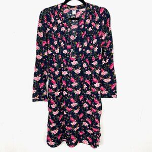 Old Navy Floral Long‎ Sleeve Dress Navy Pink Pleated Maternity Small